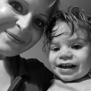 sj and mommy in black and white